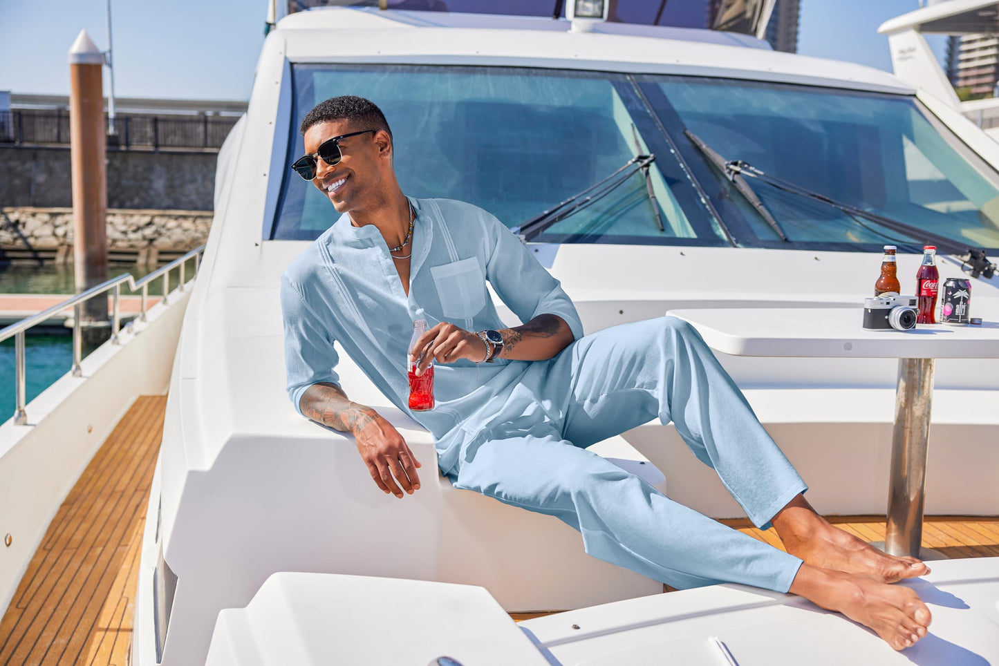 COOFANDY Men's 2 Piece Cotton Linen Sets Casual Long Sleeve Henley Shirts Yoga Pants Set Beach Cuban Outfits