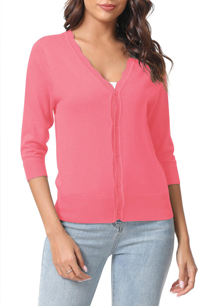 Urban CoCo Woman's 3/4 Sleeve Solid V-Neck Cardigan Sweater for Dress Lightweight Knit Shrugs