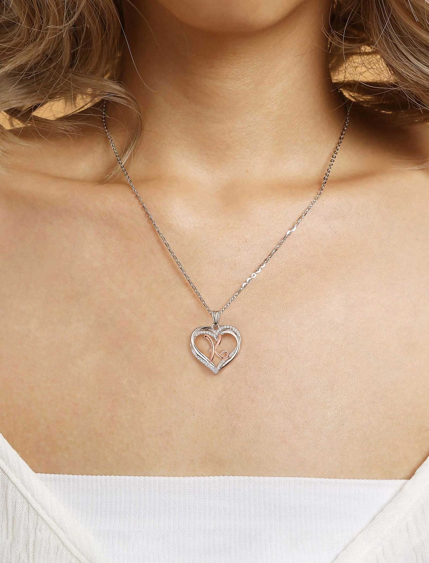 INFUSEU Sterling Silver Heart Initial Pendant Necklaces for Women Girls, Letter A-Z Jewelry Personalized Birthday Name Gifts for Her, 20 Inch Chain