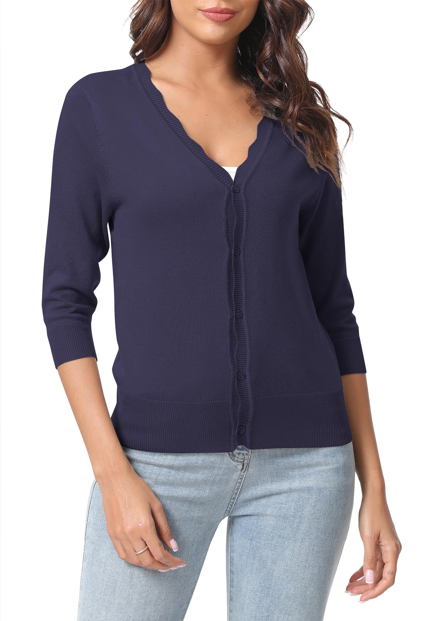 Urban CoCo Woman's 3/4 Sleeve Solid V-Neck Cardigan Sweater for Dress Lightweight Knit Shrugs