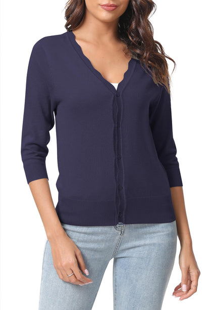 Urban CoCo Woman's 3/4 Sleeve Solid V-Neck Cardigan Sweater for Dress Lightweight Knit Shrugs