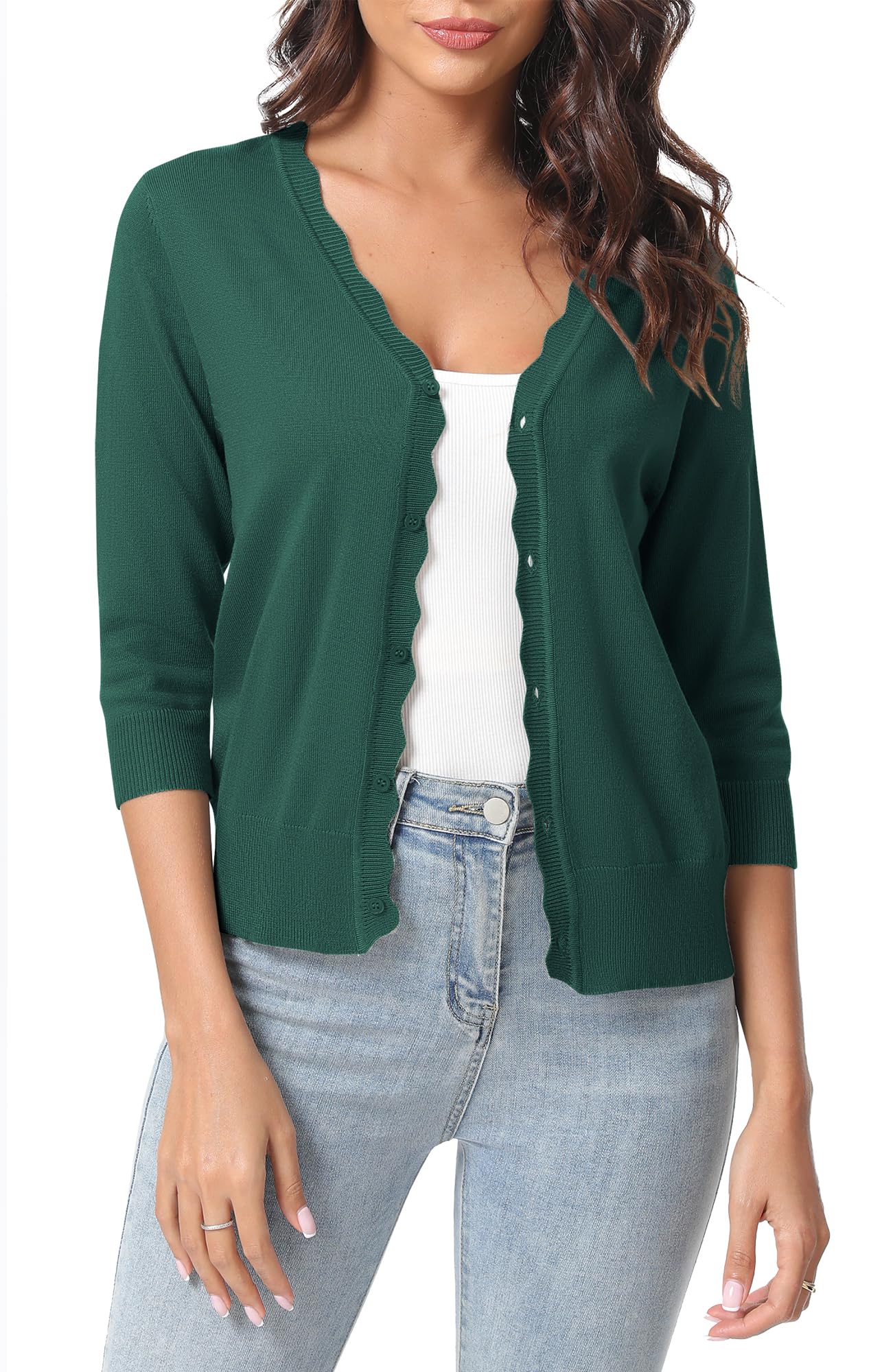 Urban CoCo Woman's 3/4 Sleeve Solid V-Neck Cardigan Sweater for Dress Lightweight Knit Shrugs