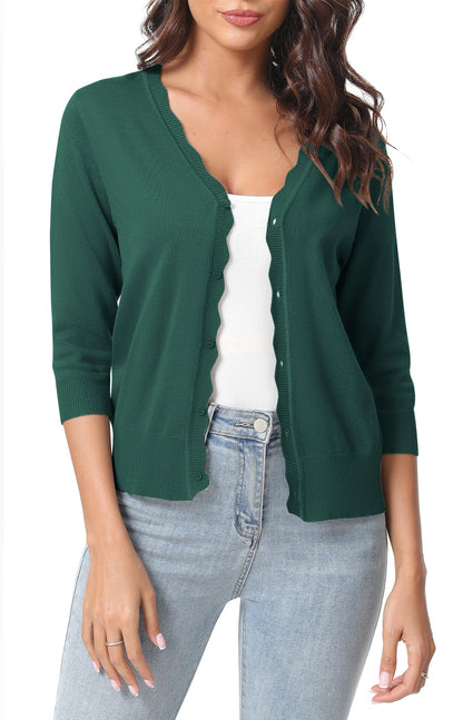 Urban CoCo Woman's 3/4 Sleeve Solid V-Neck Cardigan Sweater for Dress Lightweight Knit Shrugs