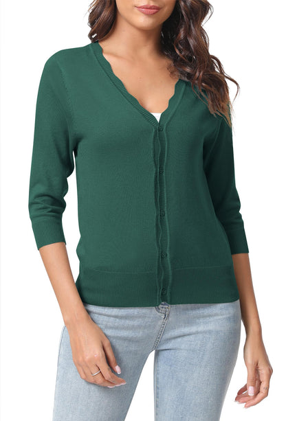 Urban CoCo Woman's 3/4 Sleeve Solid V-Neck Cardigan Sweater for Dress Lightweight Knit Shrugs