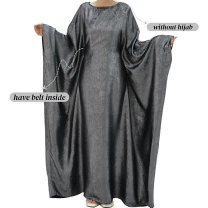 Women Prayer Abaya Dubai Bat Sleeve Dress Islamic Printed Long Robe with Belt