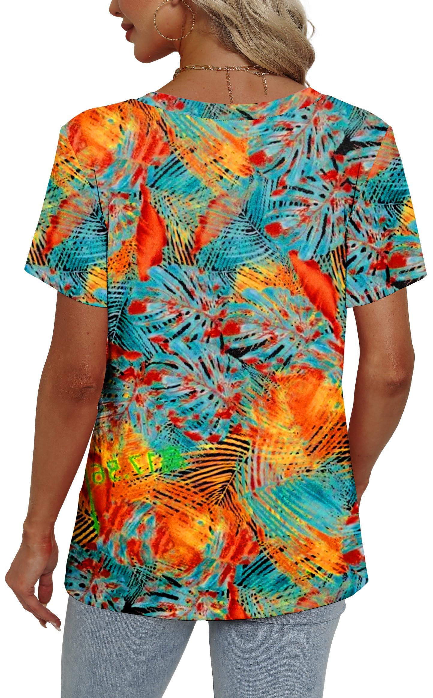 Womens Summer Tops Short Sleeve V Neck Casual T-Shirts Printed Trendy Vacation Outfits