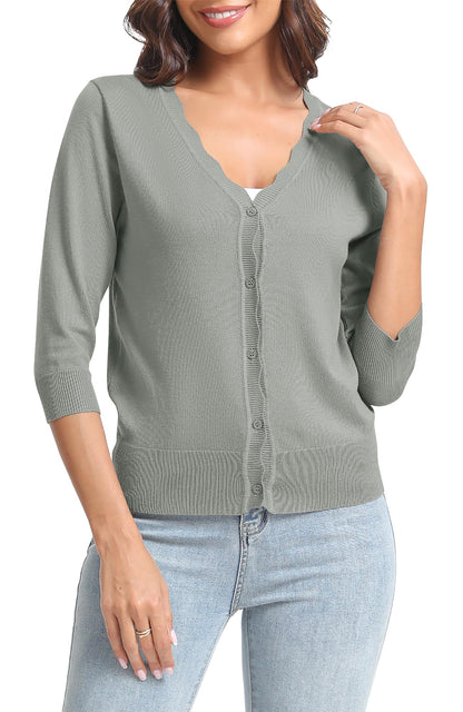 Urban CoCo Woman's 3/4 Sleeve Solid V-Neck Cardigan Sweater for Dress Lightweight Knit Shrugs