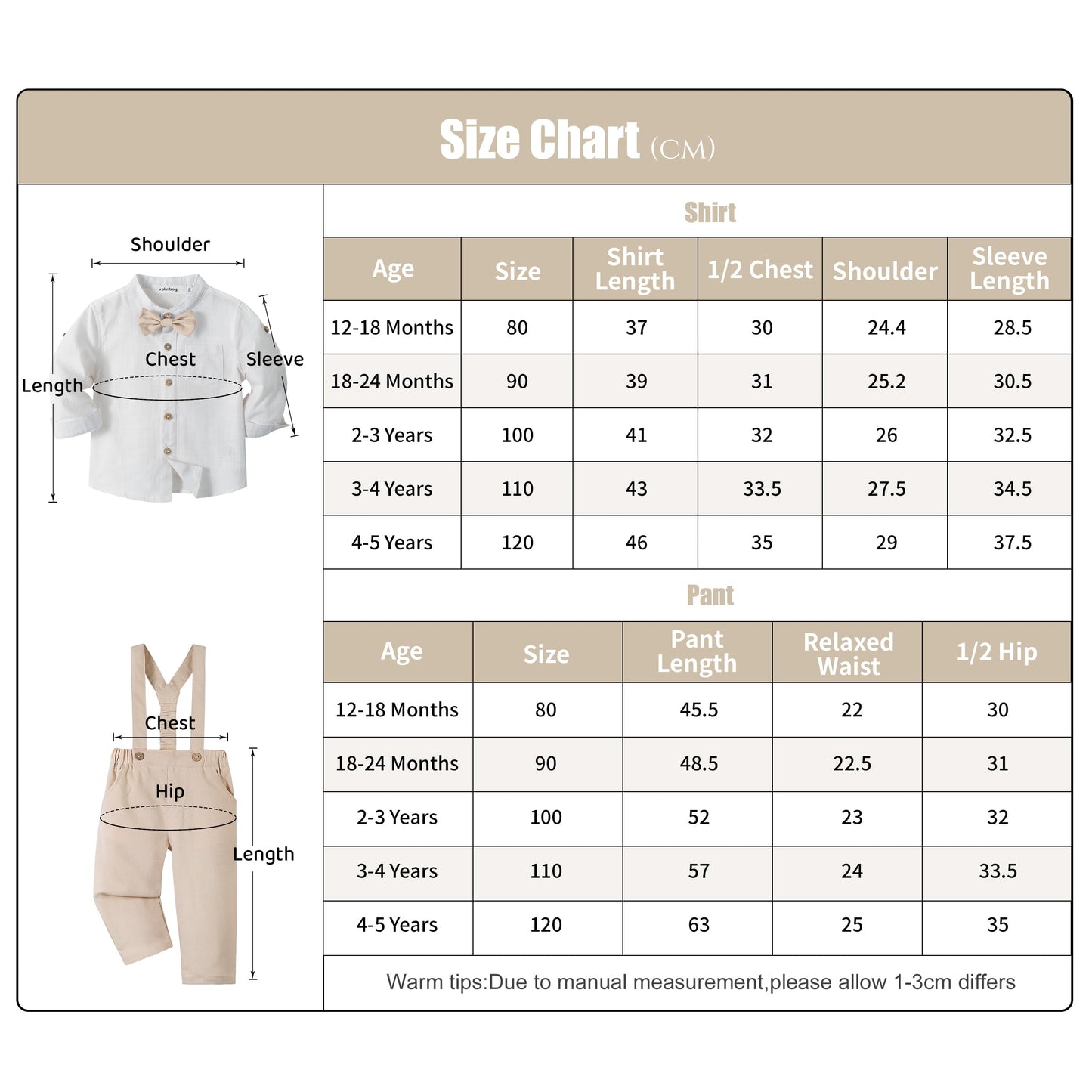 Volunboy Baby Boys Cotton Linen Formal Suspenders Outfits with Bowtie Toddler Long Sleeve Gentleman Wedding Dress Clothes