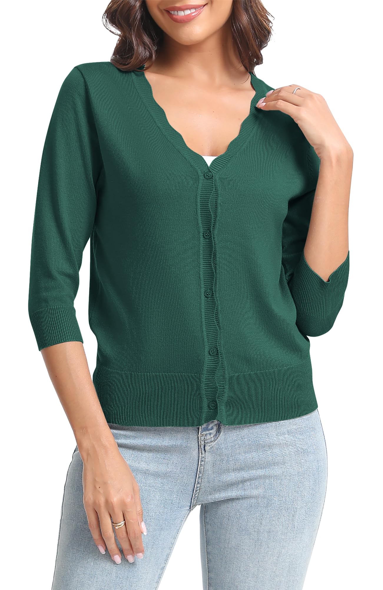 Urban CoCo Woman's 3/4 Sleeve Solid V-Neck Cardigan Sweater for Dress Lightweight Knit Shrugs