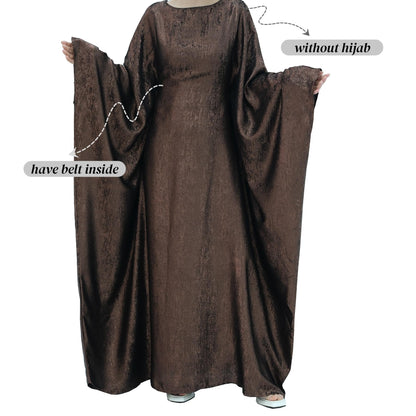Women Prayer Abaya Dubai Bat Sleeve Dress Islamic Printed Long Robe with Belt