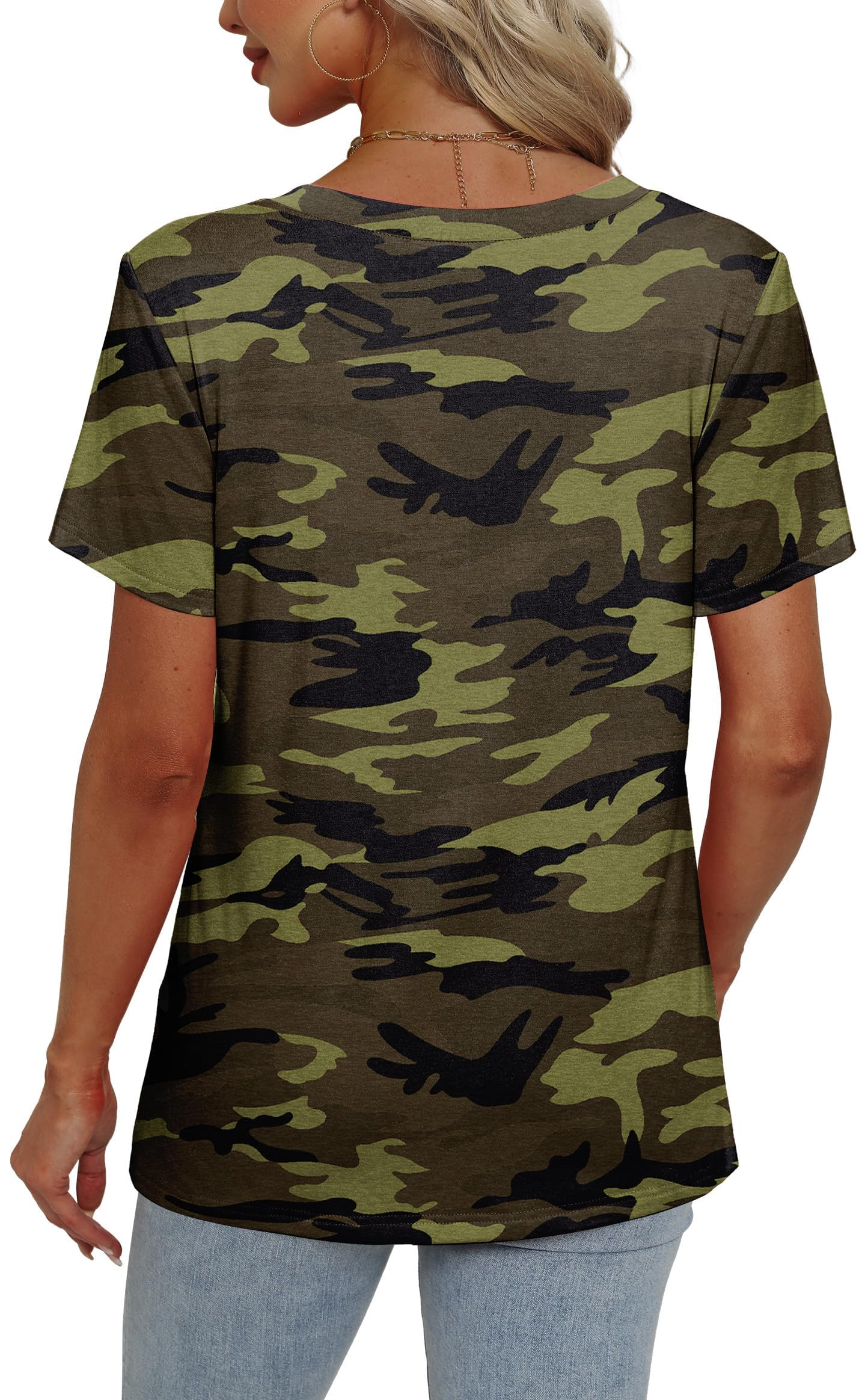 Womens Summer Tops Short Sleeve V Neck Casual T-Shirts Printed Trendy Vacation Outfits