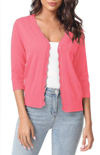 Urban CoCo Woman's 3/4 Sleeve Solid V-Neck Cardigan Sweater for Dress Lightweight Knit Shrugs