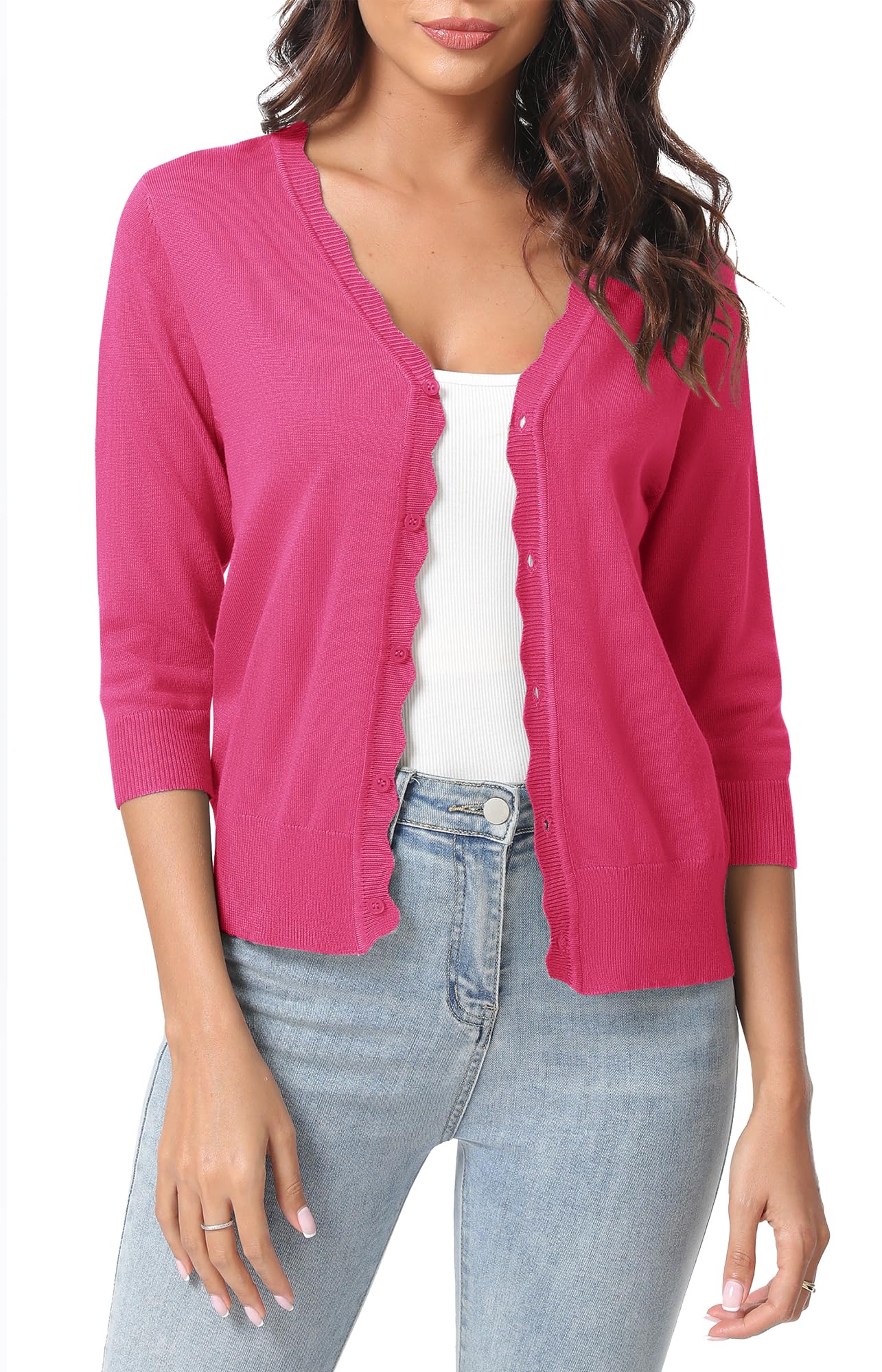 Urban CoCo Woman's 3/4 Sleeve Solid V-Neck Cardigan Sweater for Dress Lightweight Knit Shrugs
