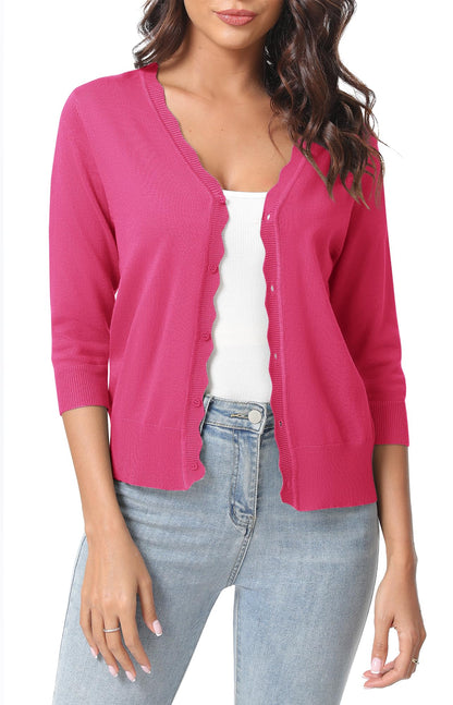 Urban CoCo Woman's 3/4 Sleeve Solid V-Neck Cardigan Sweater for Dress Lightweight Knit Shrugs