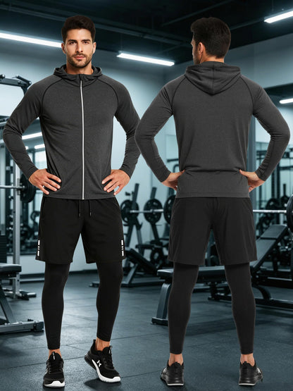 Men's Sports Running Set (Pack of 4 or 5) Athletic Shirt+Short/Compression Shirt+Pants with Coat Tracksuit Gym Suits