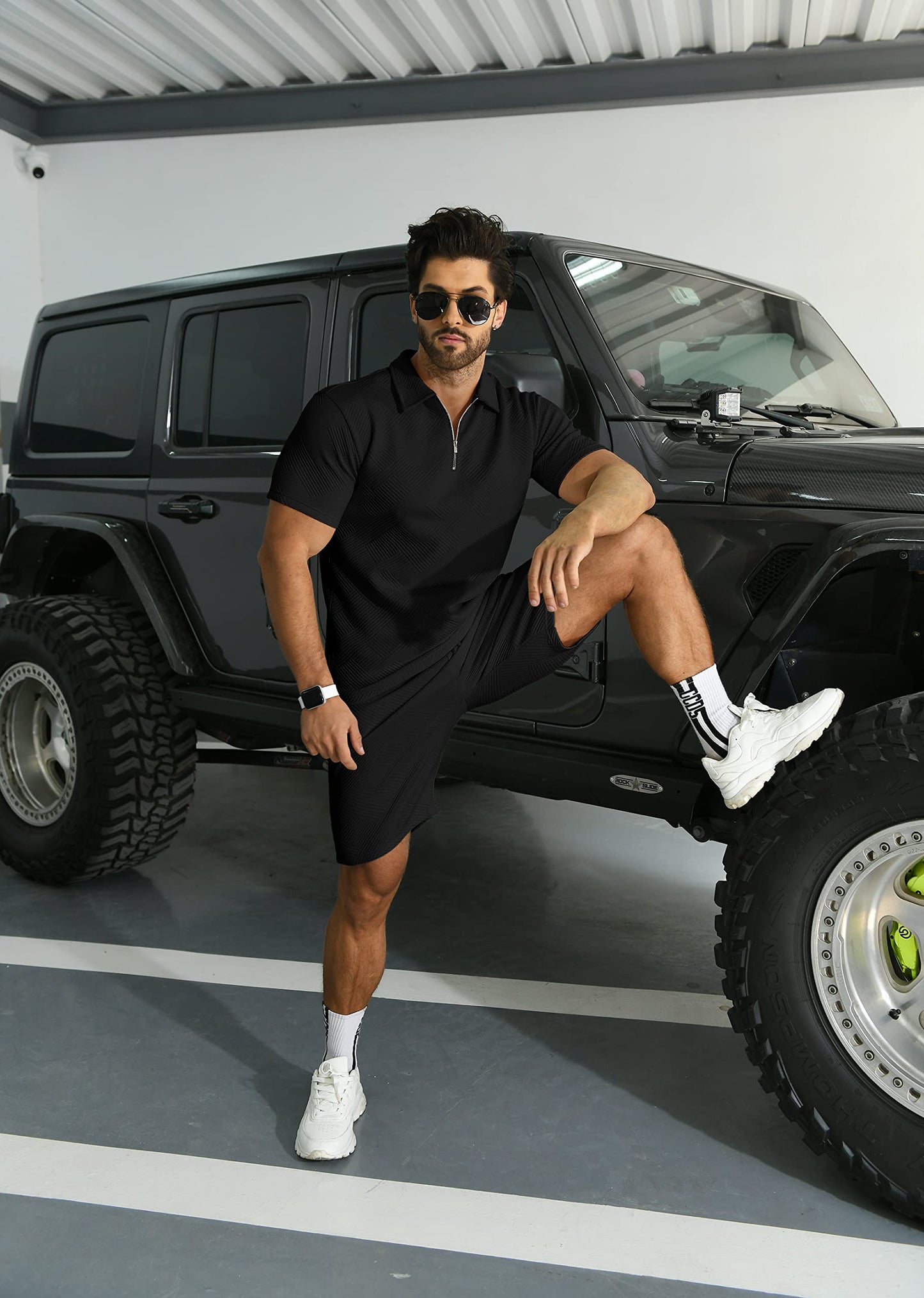 KUYIGO Men's Outfits Two-piece Casual Set Short Sleeve Polo Shirts and Beach Shorts Summer Tracksuits