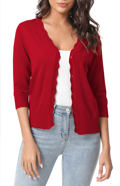 Urban CoCo Woman's 3/4 Sleeve Solid V-Neck Cardigan Sweater for Dress Lightweight Knit Shrugs