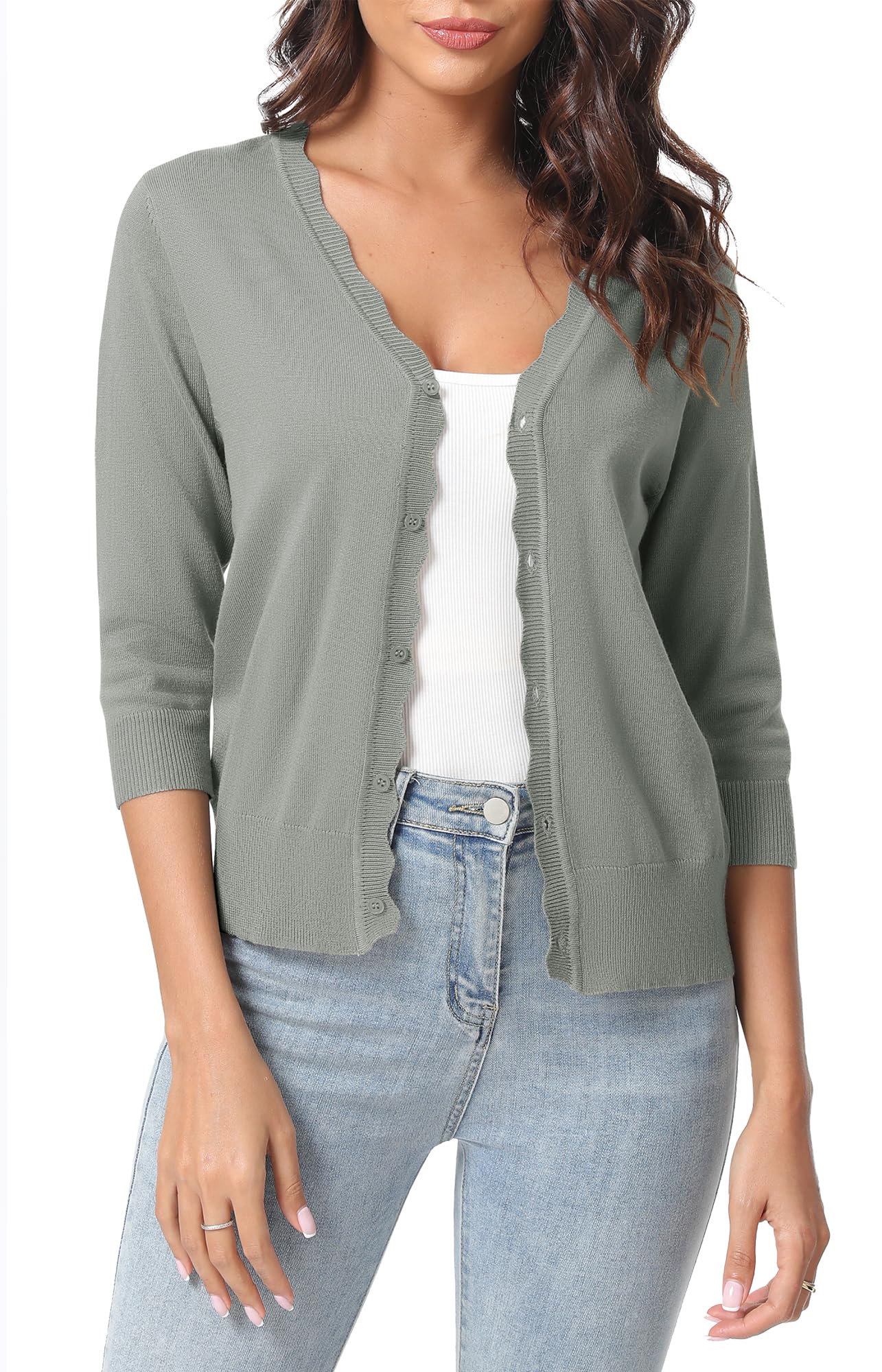 Urban CoCo Woman's 3/4 Sleeve Solid V-Neck Cardigan Sweater for Dress Lightweight Knit Shrugs
