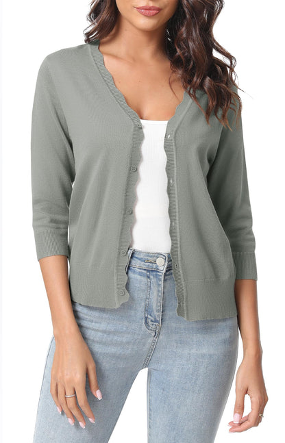 Urban CoCo Woman's 3/4 Sleeve Solid V-Neck Cardigan Sweater for Dress Lightweight Knit Shrugs