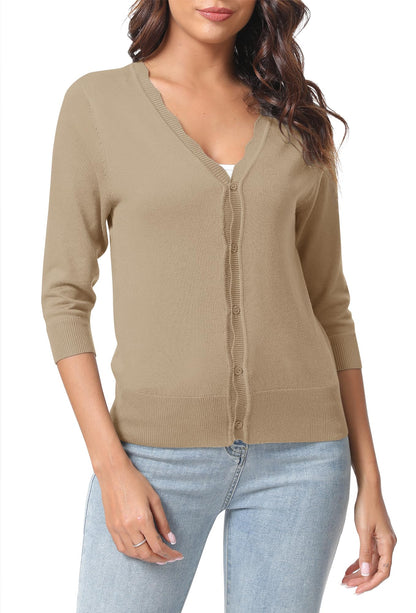 Urban CoCo Woman's 3/4 Sleeve Solid V-Neck Cardigan Sweater for Dress Lightweight Knit Shrugs