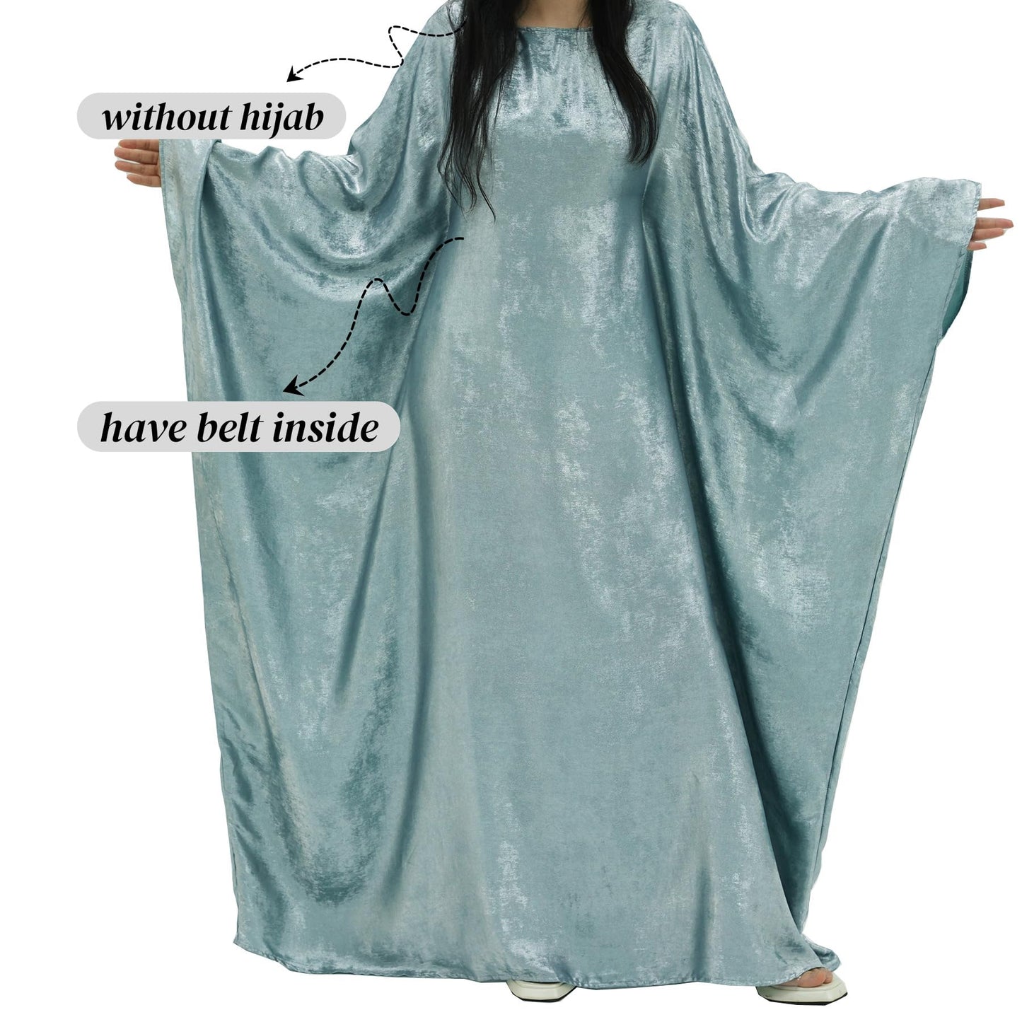 Women Prayer Abaya Dubai Bat Sleeve Dress Islamic Printed Long Robe with Belt