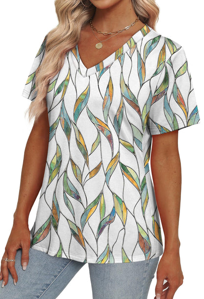 Womens Summer Tops Short Sleeve V Neck Casual T-Shirts Printed Trendy Vacation Outfits