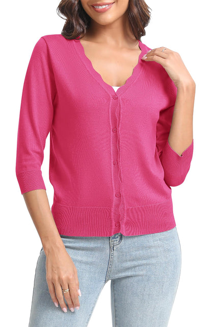 Urban CoCo Woman's 3/4 Sleeve Solid V-Neck Cardigan Sweater for Dress Lightweight Knit Shrugs