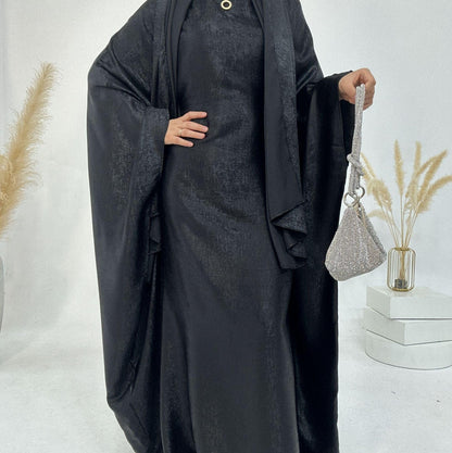 Women Prayer Abaya Dubai Bat Sleeve Dress Islamic Printed Long Robe with Belt