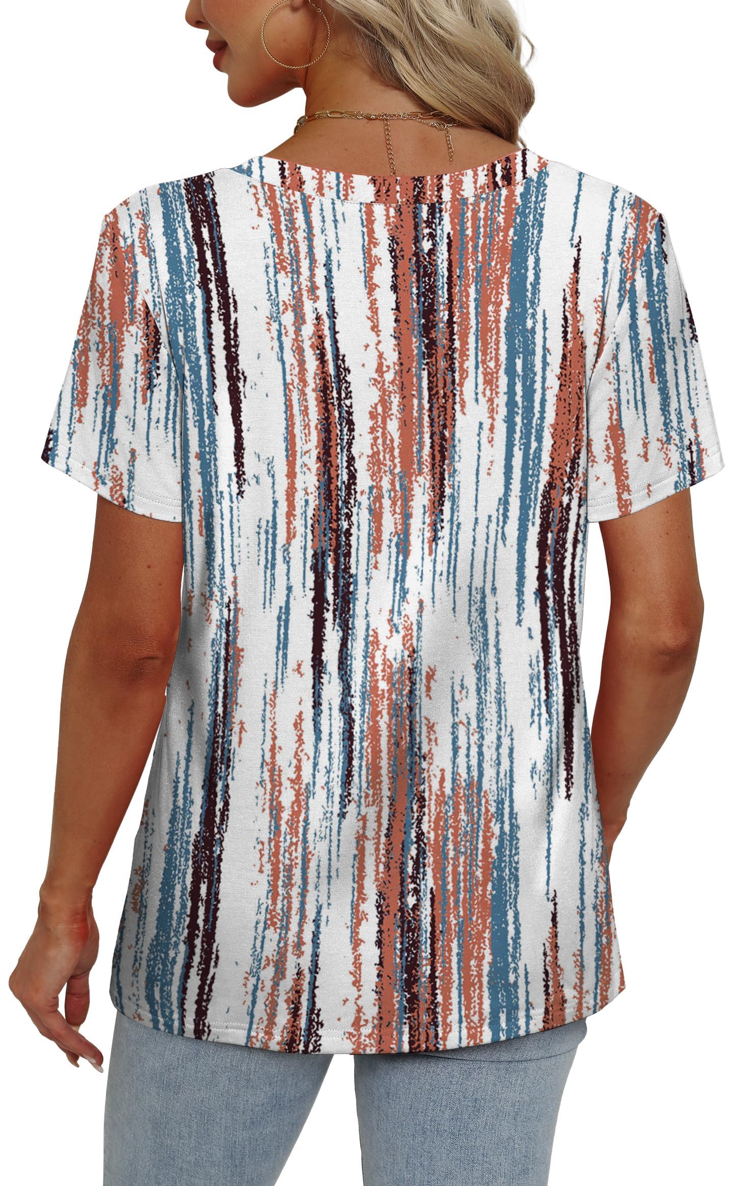 Womens Summer Tops Short Sleeve V Neck Casual T-Shirts Printed Trendy Vacation Outfits