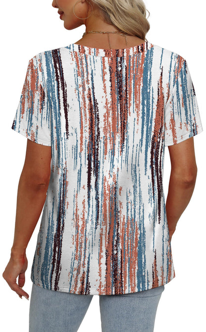 Womens Summer Tops Short Sleeve V Neck Casual T-Shirts Printed Trendy Vacation Outfits