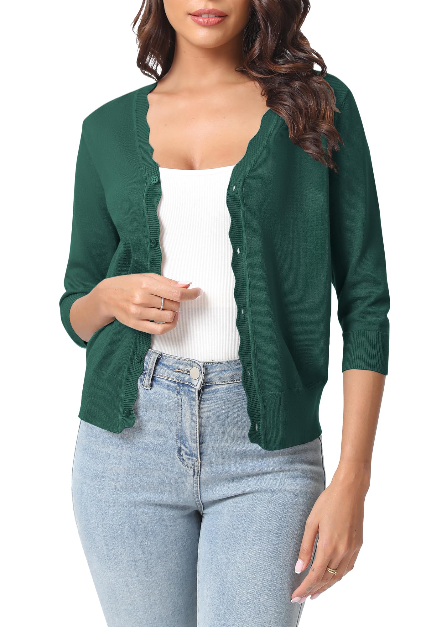 Urban CoCo Woman's 3/4 Sleeve Solid V-Neck Cardigan Sweater for Dress Lightweight Knit Shrugs