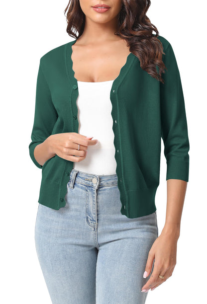 Urban CoCo Woman's 3/4 Sleeve Solid V-Neck Cardigan Sweater for Dress Lightweight Knit Shrugs