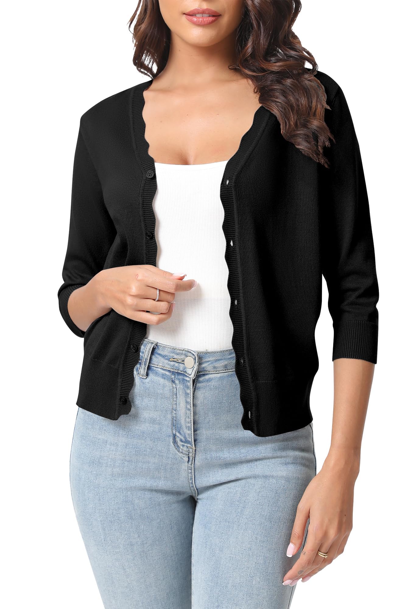 Urban CoCo Woman's 3/4 Sleeve Solid V-Neck Cardigan Sweater for Dress Lightweight Knit Shrugs