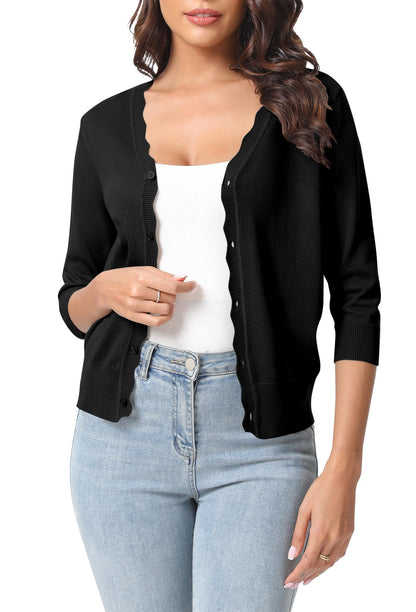 Urban CoCo Woman's 3/4 Sleeve Solid V-Neck Cardigan Sweater for Dress Lightweight Knit Shrugs