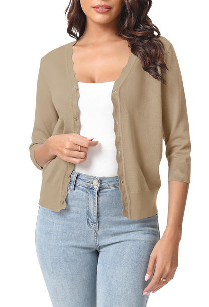 Urban CoCo Woman's 3/4 Sleeve Solid V-Neck Cardigan Sweater for Dress Lightweight Knit Shrugs