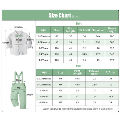Volunboy Baby Boys Cotton Linen Formal Suspenders Outfits with Bowtie Toddler Long Sleeve Gentleman Wedding Dress Clothes