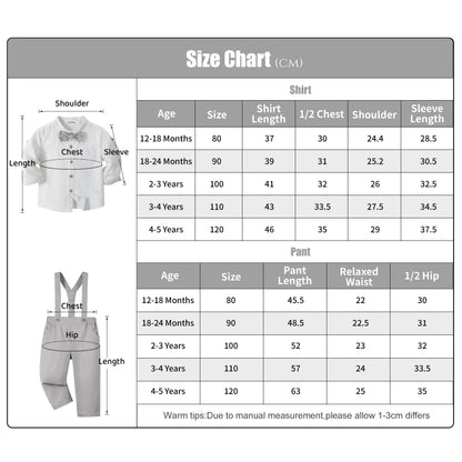 Volunboy Baby Boys Cotton Linen Formal Suspenders Outfits with Bowtie Toddler Long Sleeve Gentleman Wedding Dress Clothes