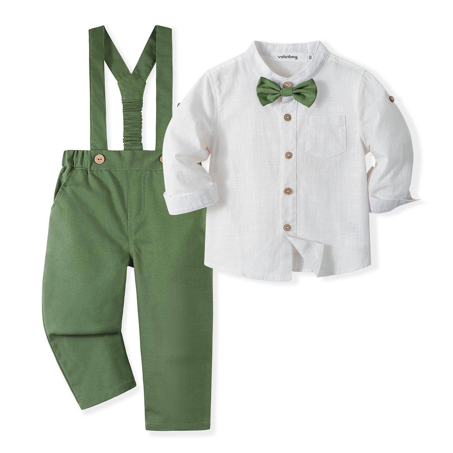 Volunboy Baby Boys Cotton Linen Formal Suspenders Outfits with Bowtie Toddler Long Sleeve Gentleman Wedding Dress Clothes