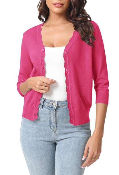 Urban CoCo Woman's 3/4 Sleeve Solid V-Neck Cardigan Sweater for Dress Lightweight Knit Shrugs