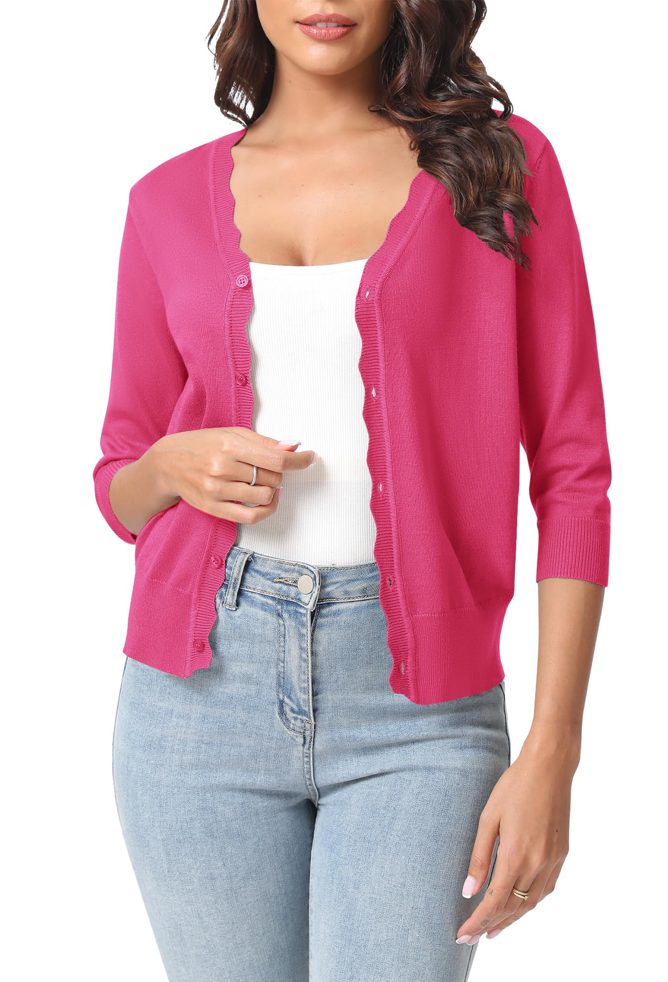Urban CoCo Woman's 3/4 Sleeve Solid V-Neck Cardigan Sweater for Dress Lightweight Knit Shrugs