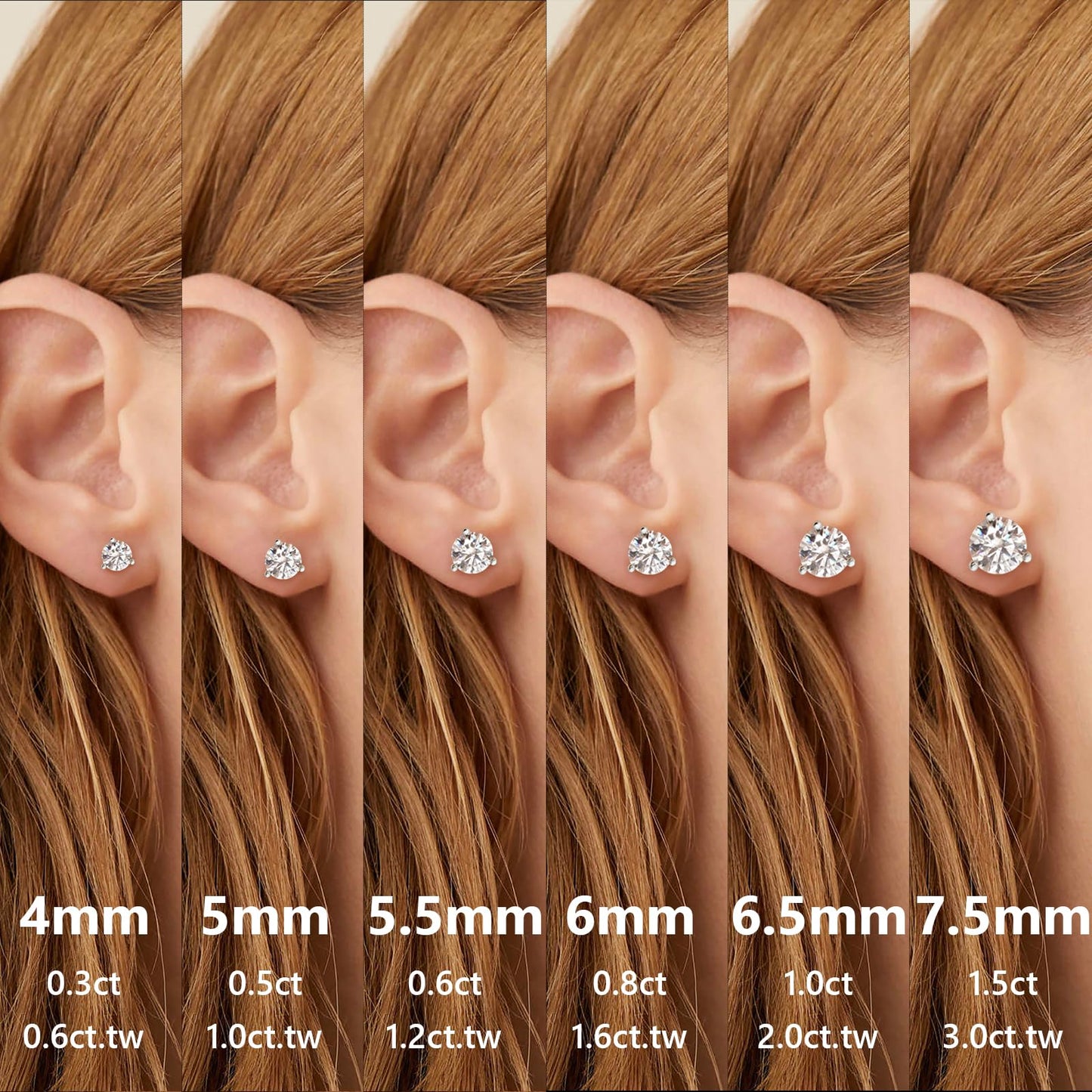 KRKC Moissanite Earrings, Christmas Birthday Gifts with Luxury Box, Hypoallergenic 925 Sterling Silver 14K White Gold Plated, 0.6-3CT D color VVS1 Clarity Lab Created Stud Diamond Earrings for Women