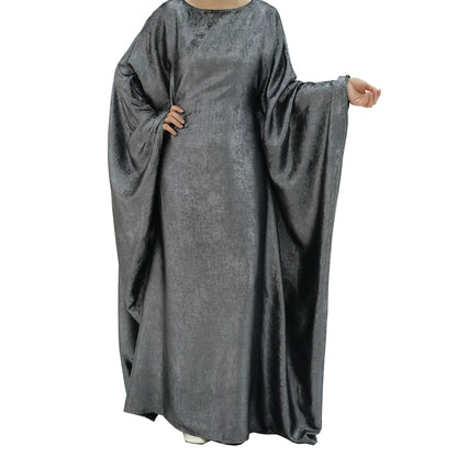 Women Prayer Abaya Dubai Bat Sleeve Dress Islamic Printed Long Robe with Belt