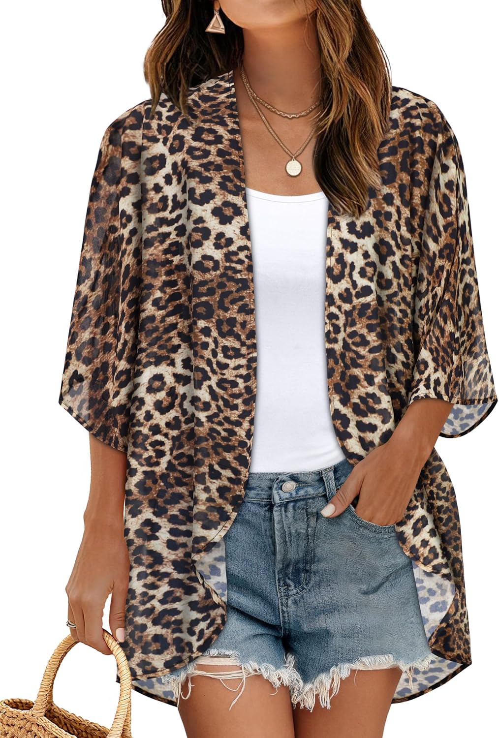 Womens Floral Kimono Cardigan Chiffon Beach Coverups Sheer Swimsuit Cover Up Casual Summer Tops