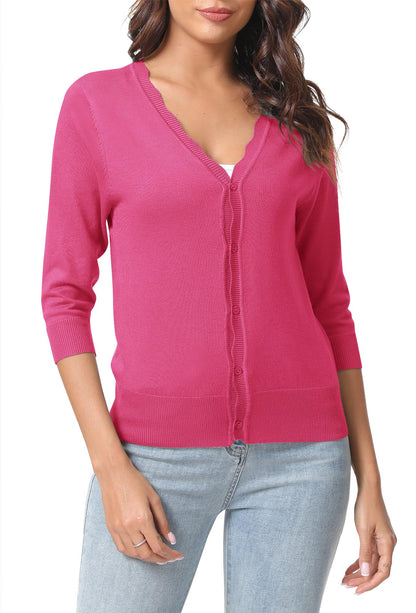 Urban CoCo Woman's 3/4 Sleeve Solid V-Neck Cardigan Sweater for Dress Lightweight Knit Shrugs