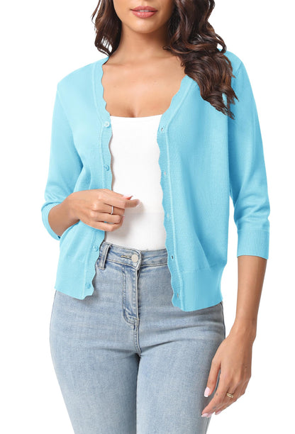 Urban CoCo Woman's 3/4 Sleeve Solid V-Neck Cardigan Sweater for Dress Lightweight Knit Shrugs