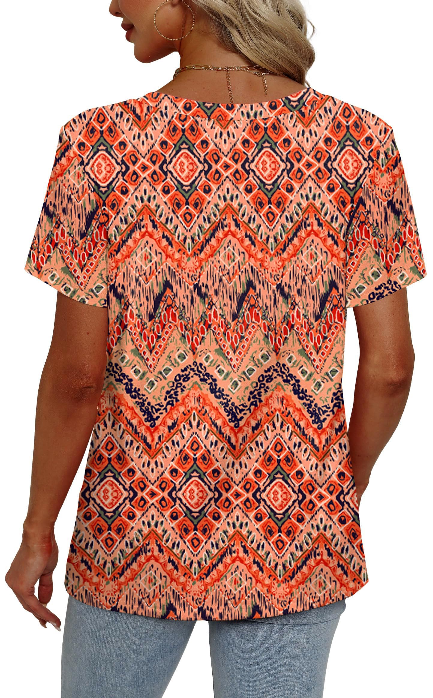 Womens Summer Tops Short Sleeve V Neck Casual T-Shirts Printed Trendy Vacation Outfits