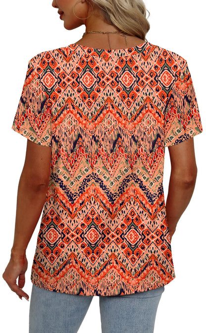 Womens Summer Tops Short Sleeve V Neck Casual T-Shirts Printed Trendy Vacation Outfits