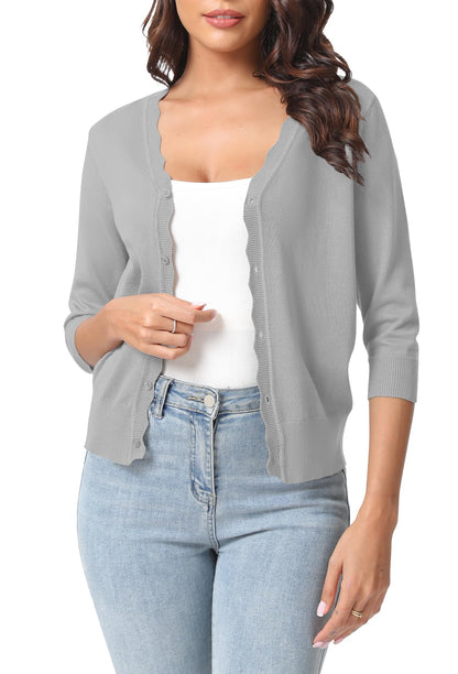 Urban CoCo Woman's 3/4 Sleeve Solid V-Neck Cardigan Sweater for Dress Lightweight Knit Shrugs