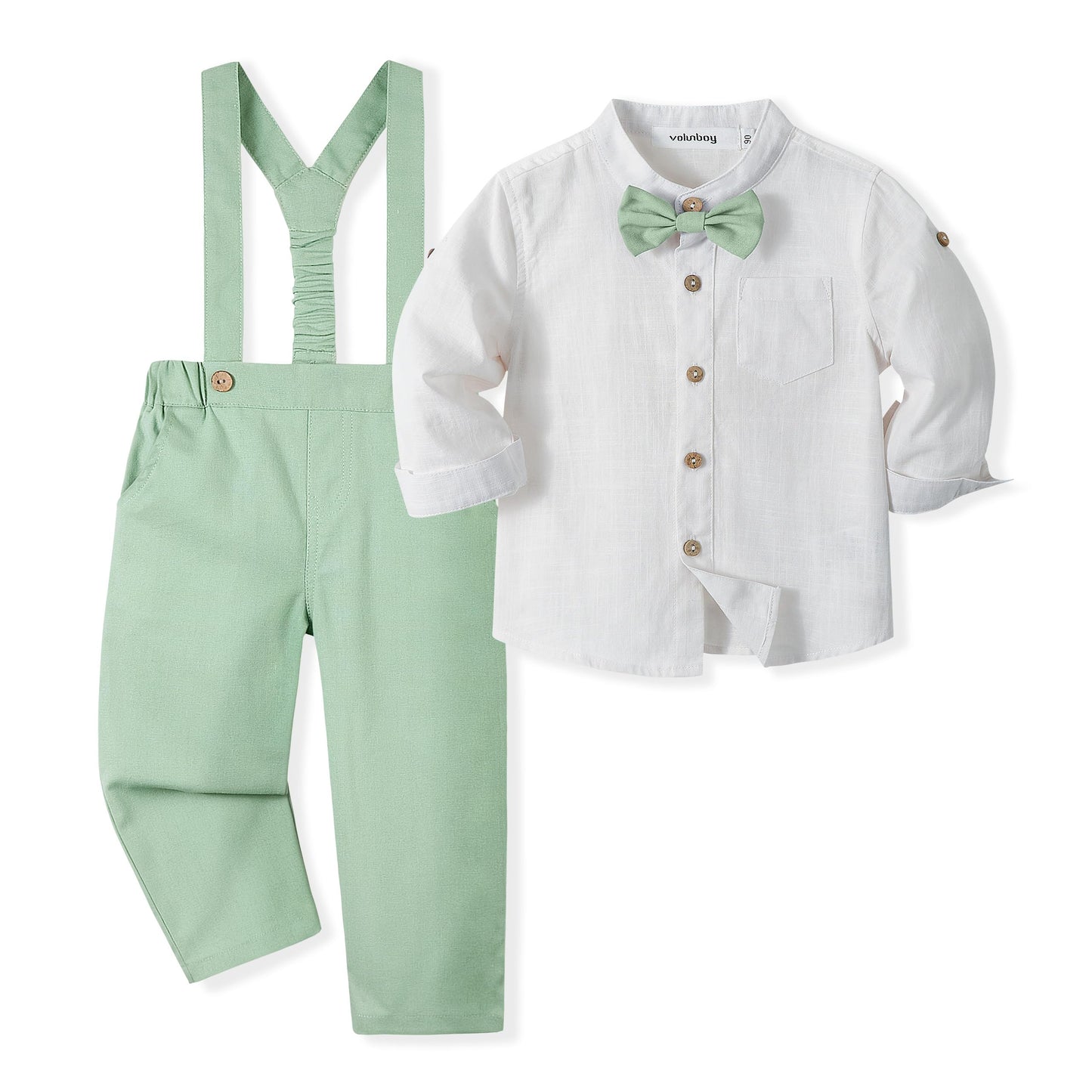 Volunboy Baby Boys Cotton Linen Formal Suspenders Outfits with Bowtie Toddler Long Sleeve Gentleman Wedding Dress Clothes