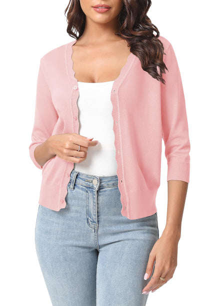 Urban CoCo Woman's 3/4 Sleeve Solid V-Neck Cardigan Sweater for Dress Lightweight Knit Shrugs
